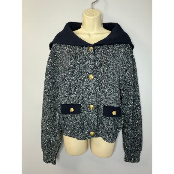 J. Crew Marled Sailor-collar Cardigan Women's L Preppy - Picture 2 of 11